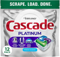 Cascade Platinum Dishwasher Pods, Dishwasher Detergent, Dish Detergent Soap, Fresh, 12 count