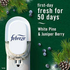 Febreze Plug in Air Freshener, Odor-Fighting Scented Oil Refill, for Home, Bathroom, & Kitchen, Long Lasting, Limited Edition Holiday Winter Pine and Juniper Berry Scent, 0.87oz Refills, 4 Count