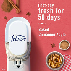 Febreze Plug-In Air Freshener, Odor-Fighting Scented Oil Refill for Home, Bathroom & Kitchen, Holiday Baked Cinnamon Apples Scent, 0.87 oz Refills, 4 Count