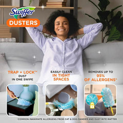 Swiffer Dusters Refill for Cleaning, Made by SWIFFER, Feather & Microfiber Duster Disposable Alternative, for Dusting Furniture, Blinds, Ceiling Fans, Walls, Helps Remove Allergens, Unscented, 18ct