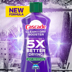 Cascade Rinse Aid Clean & Dry Booster Dishwasher Rinse Aid Liquid for Spotless, Streak-Free Dishes, Works with Dishwasher Detergent, Dishwasher Gel, Pods, or Tablets, Powerful Dry Booster, 16 oz