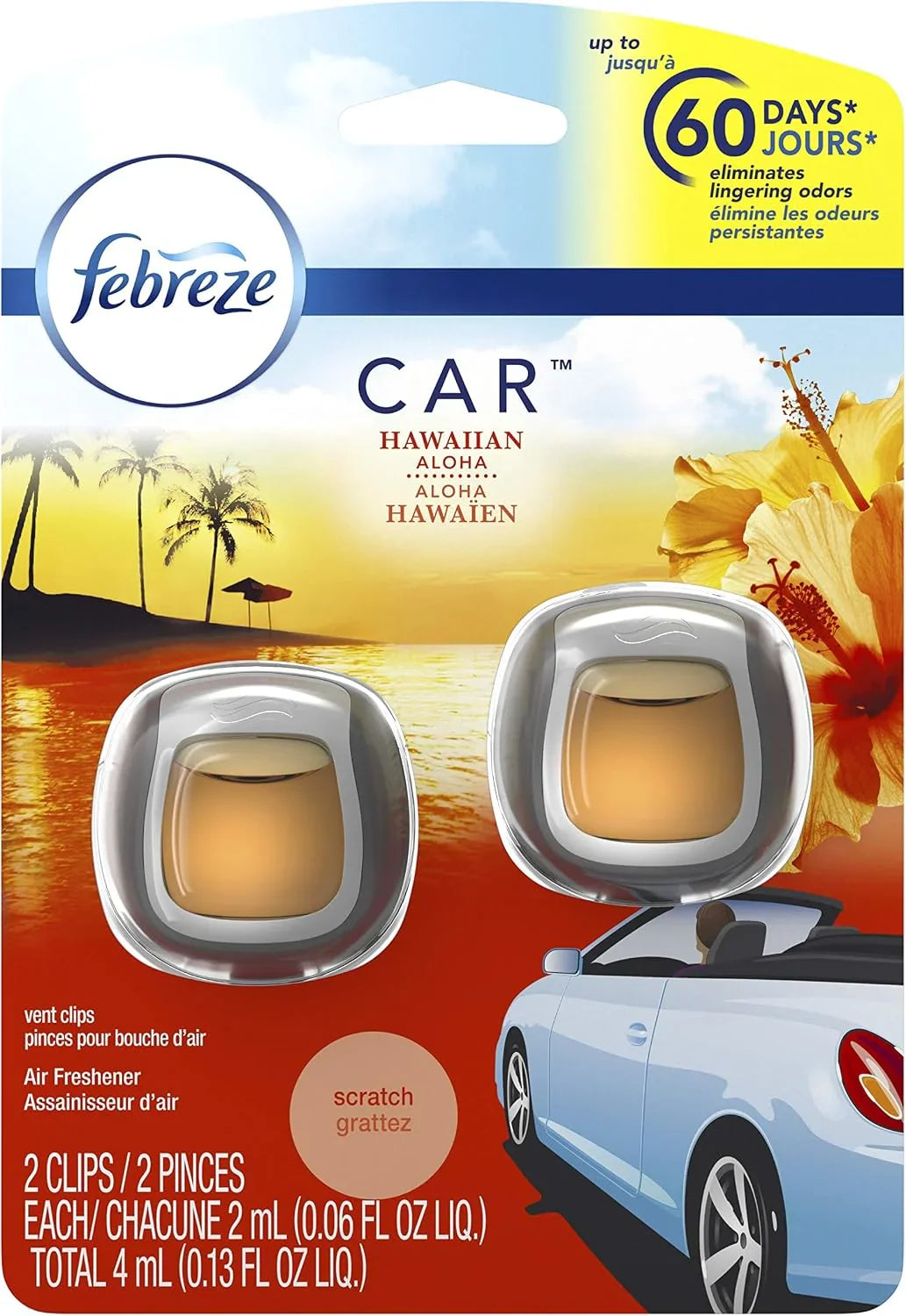 Febreze Car Air Fresheners, Hawaiian Aloha, Odor Fighter for Strong Odors Car Vent Clips (16 Count)