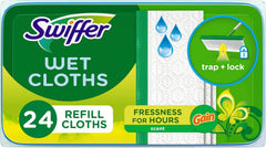 Swiffer Sweep + Mop, Wet Pads Refill, Floor Cleaner for Dirt, Dust, Hair, Cleaning Cloths for Mopping Home, Bathroom, Kitchen, All Purpose Multi-Surface Floor Wipes, Gain, 24ct