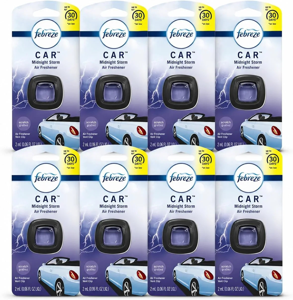 Febreze Car Vent Air Freshener, Midnight Storm, 0.06 Oz, Pack of 8