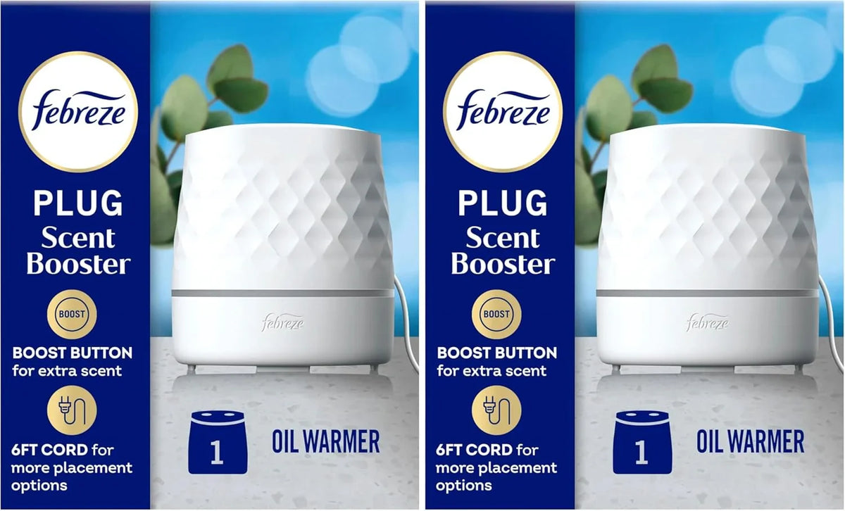 Febreze Plug Scent Booster in White, Continuous Scent Device Oil Diffuser, Compatible with Febreze Air Freshener Plug in Refills (Pack of 2)